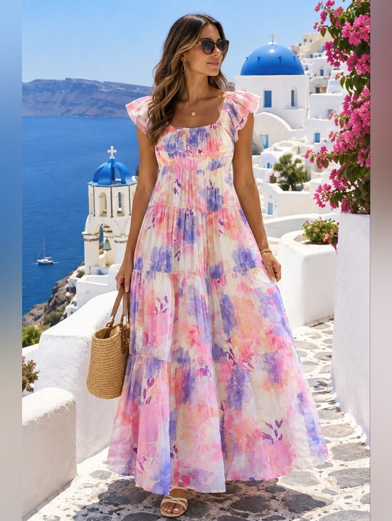 Kivari Dresses & Skirts - Australian Brand- Kivari Pink & Purple Floral Off-Shoulder Maxi Dress